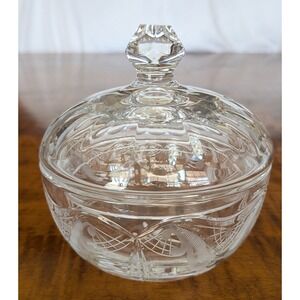 Vintage Crystal Bonbonniere Candy Dish Etched Floral Design